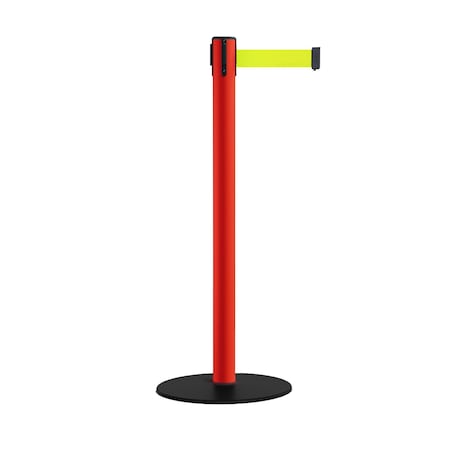 Retractable Belt Stanchion, Low Base, 2.5 Red Post  11' Fl.Yel Belt